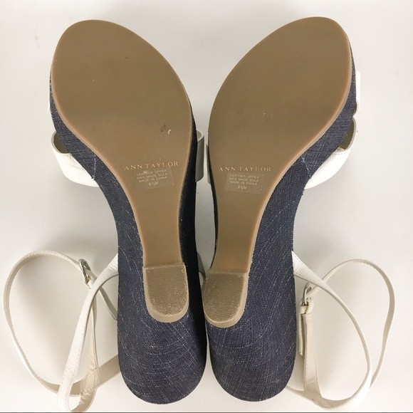 Ann Taylor Women's Denim & White Leather Bow‎ Wedges Sandals Shoes Size 9.5 - Picture 6 of 8